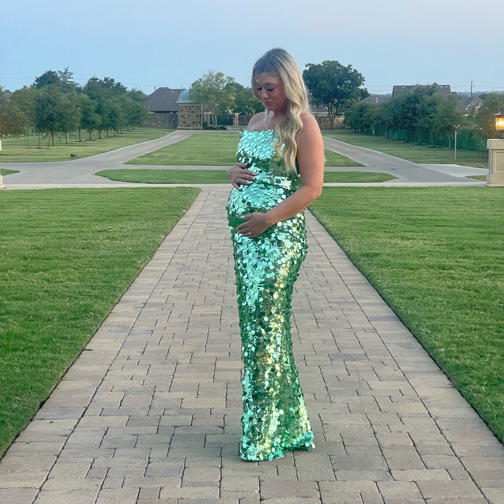 Farah Strapless Gown in Green & Multi